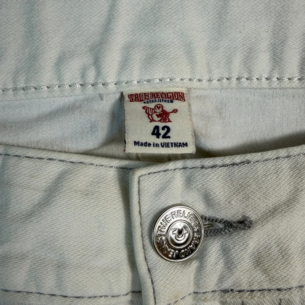 True Religion Straight Leg White Jeans Mens 42x34 Grey Stitch Baggy Wide Leg Y2K